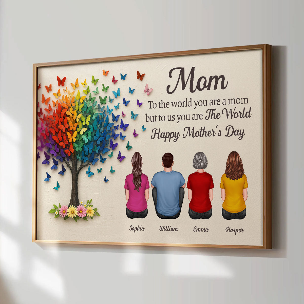 3D Effect Butterfly Tree MOM To Us You Are The World Personalized Poster, Gift For Mom