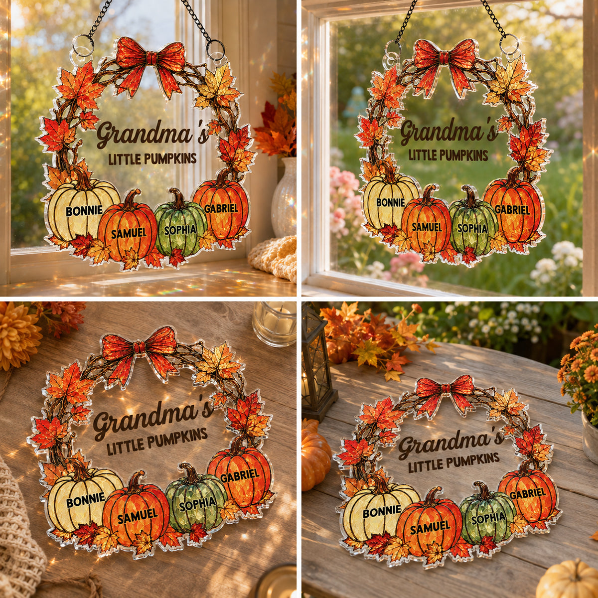 Grandma Little Pumpkins - Personalized Acrylic Window Hanging - Fall Season Decoration