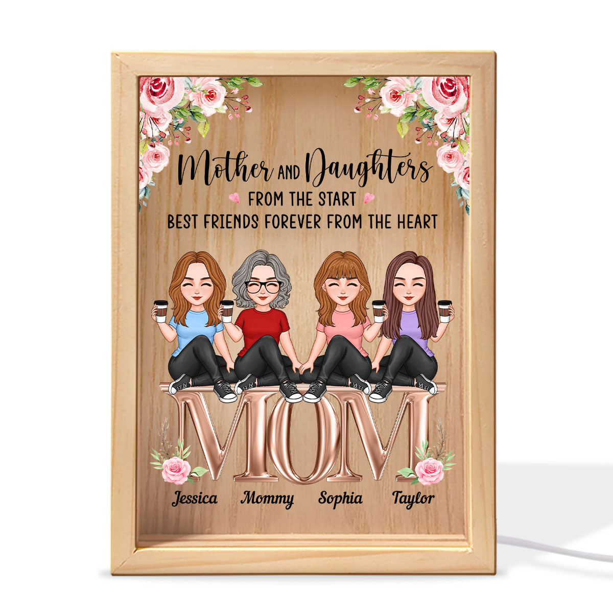 Mother And Daughters Best Friends Forever Personalized Wooden Frame Light Box