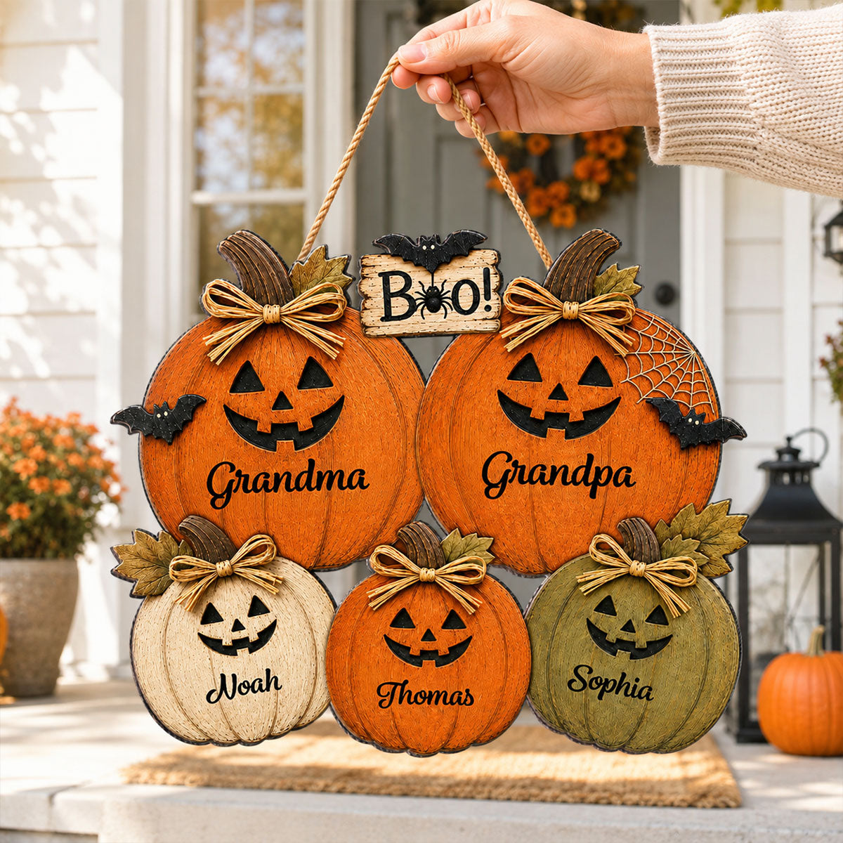Trending Grandma Grandpa Halloween Pumpkins - Personalized Door Hanger - Fall Season Halloween Decor For Grandparents