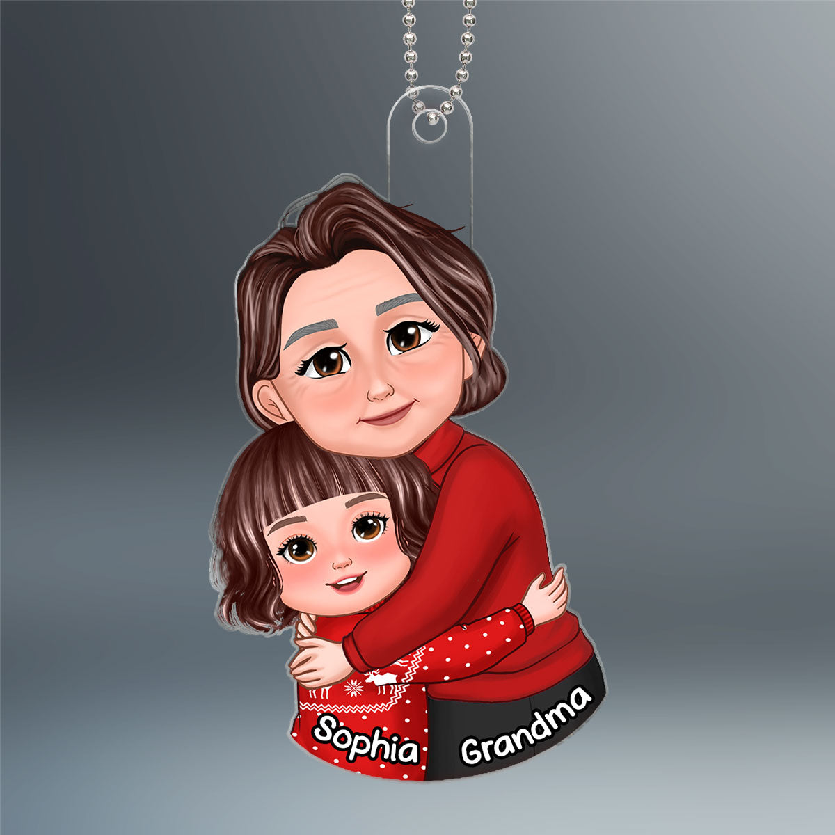 Christmas Happy Face Grandma & Grandkid Hugging Personalized Acrylic Ornament