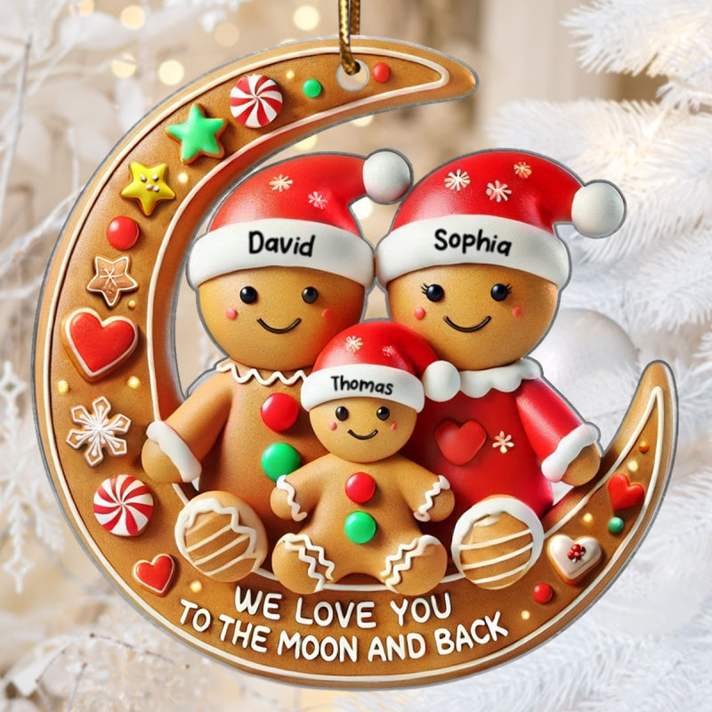 3D Effect Dad Mom We Love You To The Moon And Back Personalized Acrylic Ornament, Christmas Gift For Son, Daughter, Children