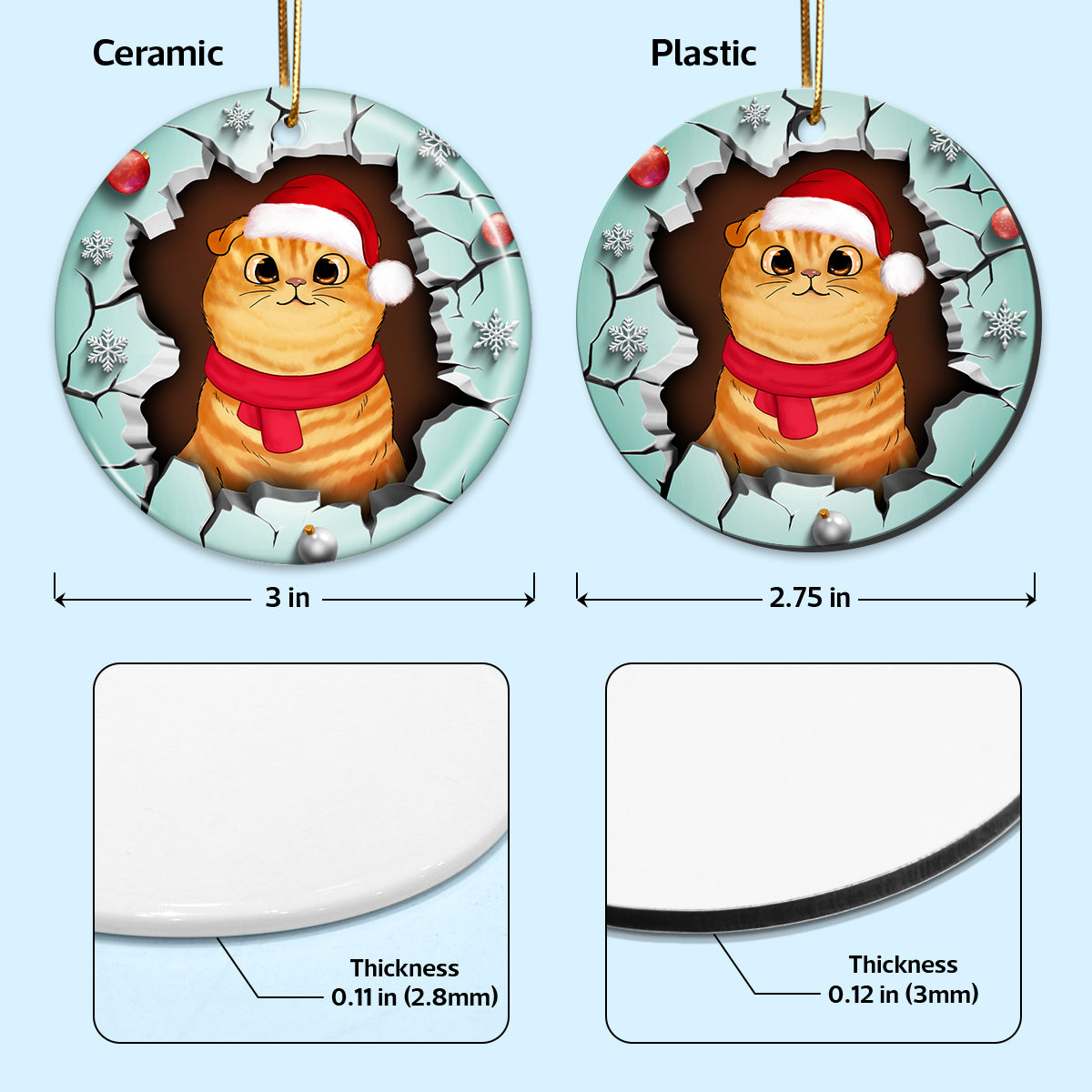 Break Through Christmas Fluffy Cats 3D Printed Personalized Circle Ornament