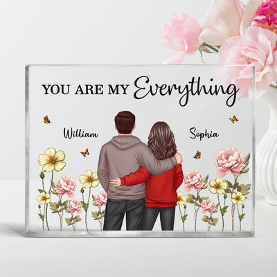 Couple Birth Month Flower Personalized Rectangle Acrylic Block Plaque, Heartfelt Gift For Couple, For Him, For Her, Boyfriend, Girlfriend, Husband, Wife