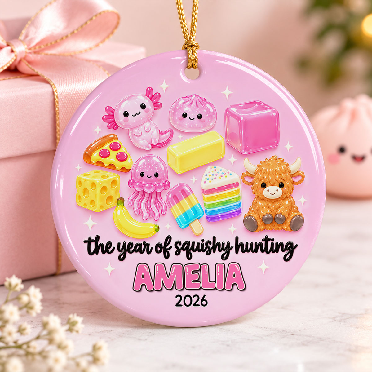 The Year of Squishy Dumpling Cute Characters- Personalized Ceramic Ornament - Christmas Gift for Daughters, Sons, Grandkids