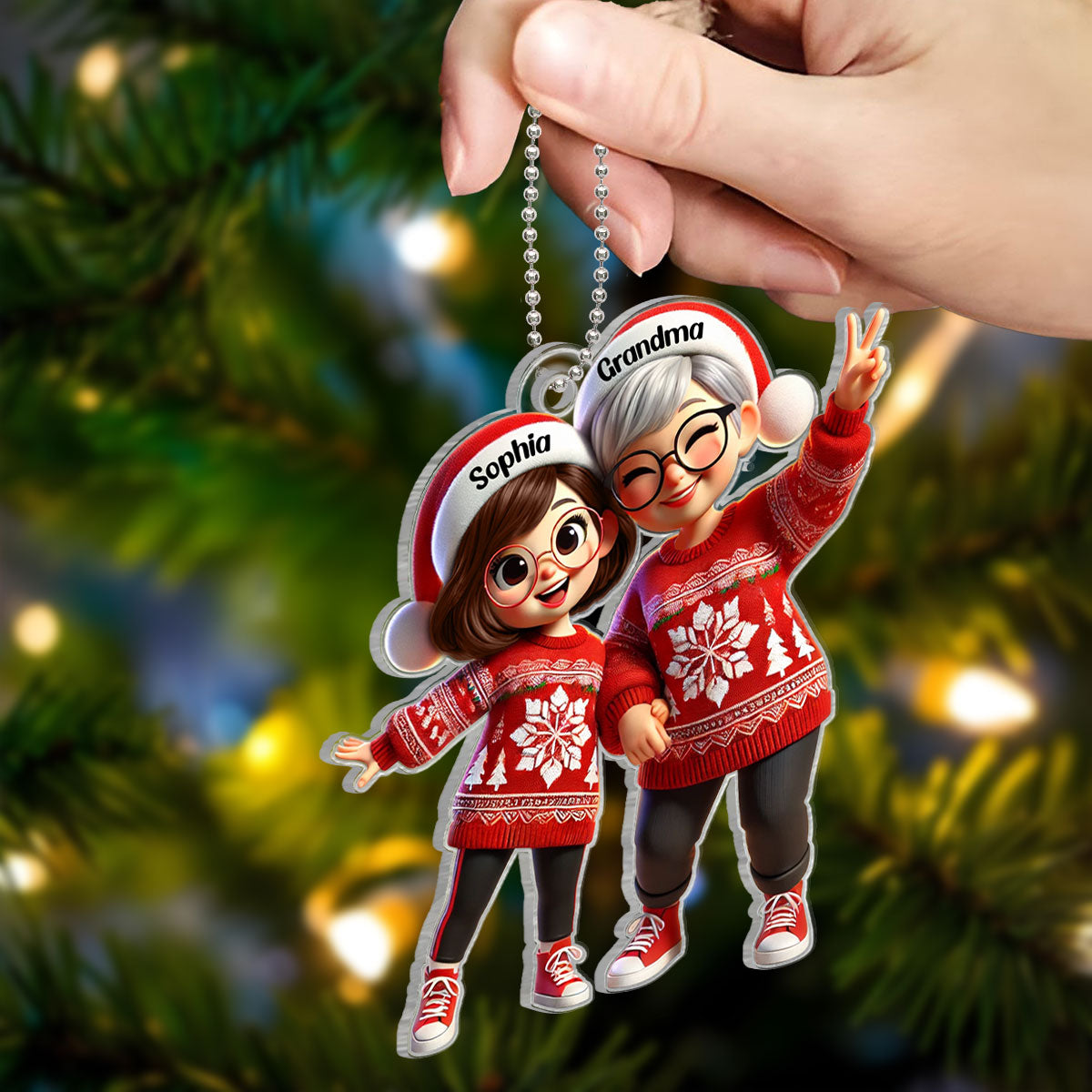 3D Effect Happy Christmas Grandma Grandkids Personalized Acrylic Ornament, Gift For Granddaughter, Christmas Gift