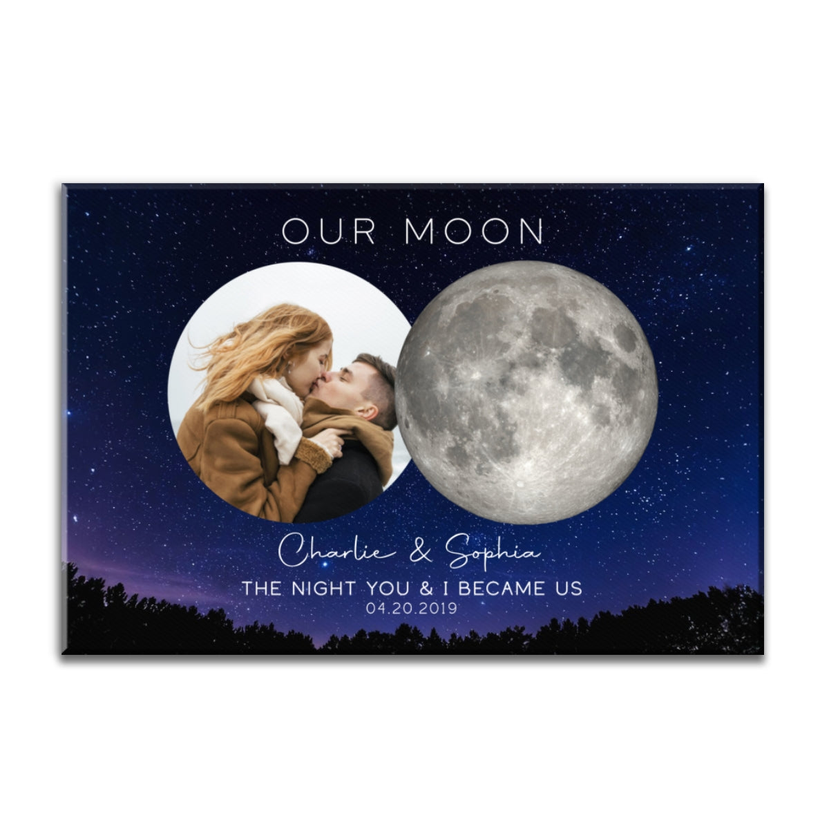 Our Moon Couple Custom Photo Moon Phase Art Anniversary Gift For Him, Gift For Her Wedding Gift Personalized Canvas