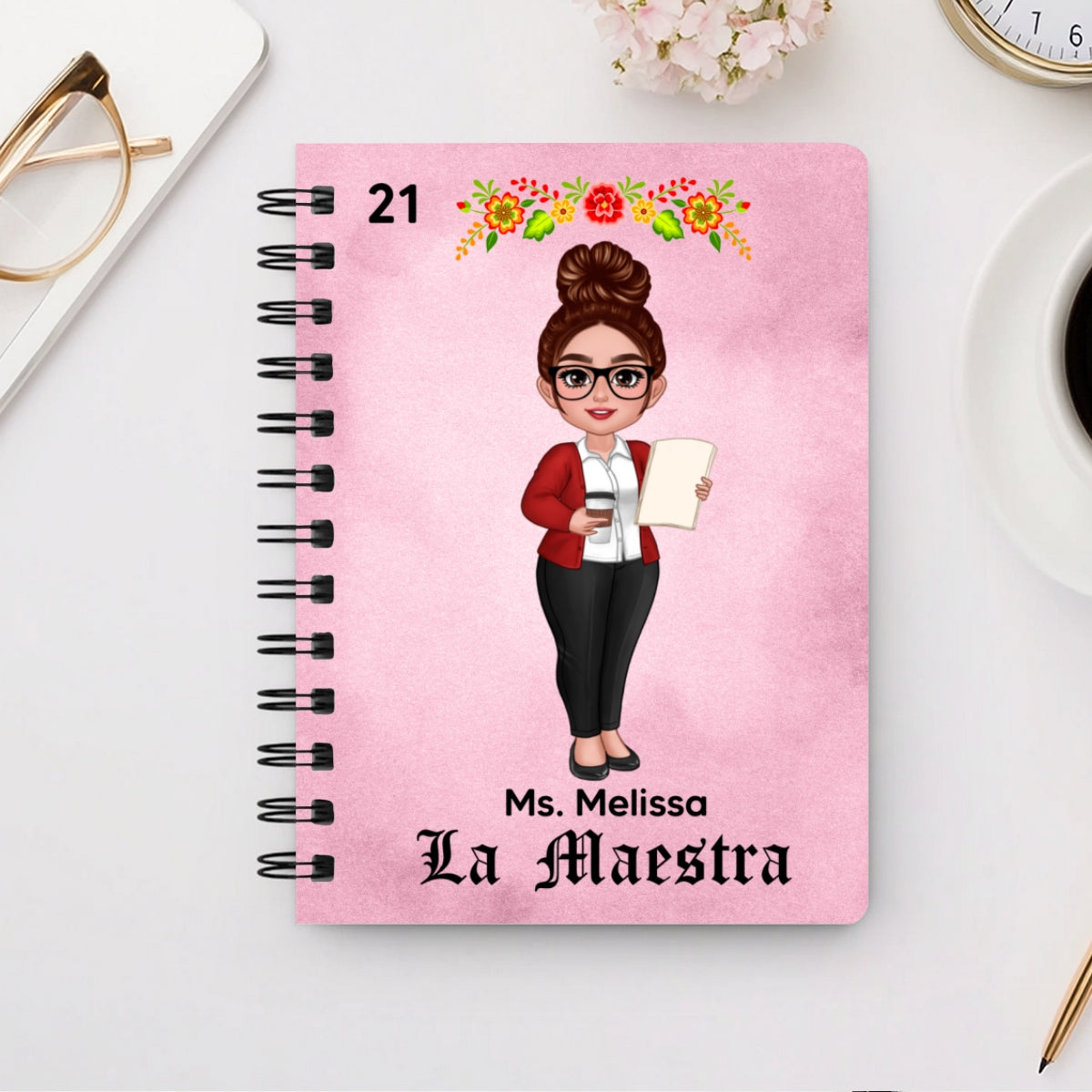 Teacher La Maestra Personalized Spiral Notebook Journal, Back To School Stationery