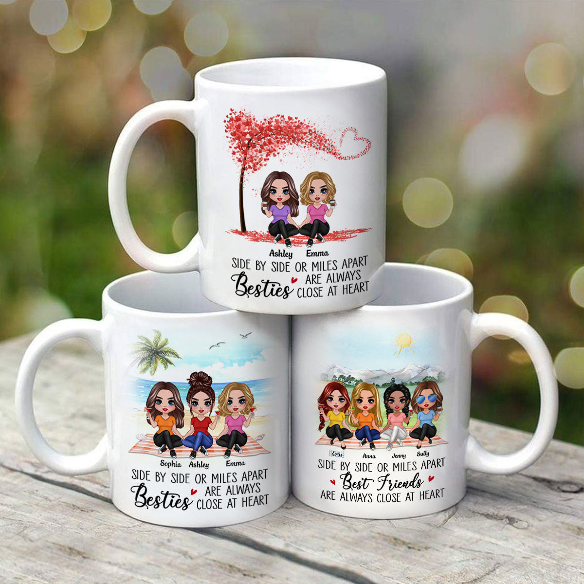 Doll Besties Sisters Sitting Miles Apart Close At Heart Personalized Mug