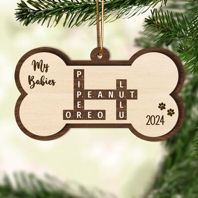 Dogs Names Crossword Puzzle Art Bond Shape Personalized 2-Layer Wooden Ornament