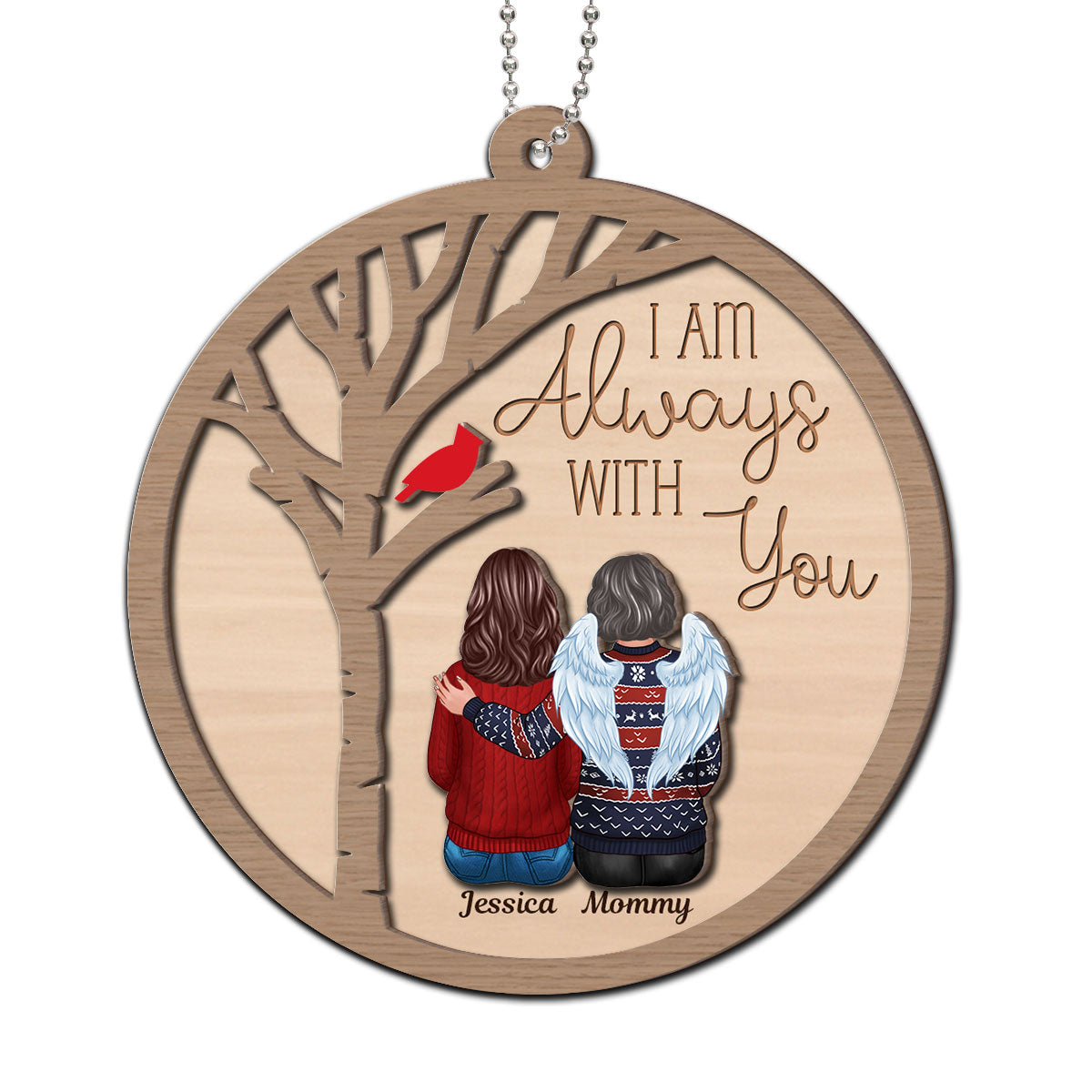 Always With You Cardinal Family Memorial Christmas Personalized 2-Layer Wooden Ornament