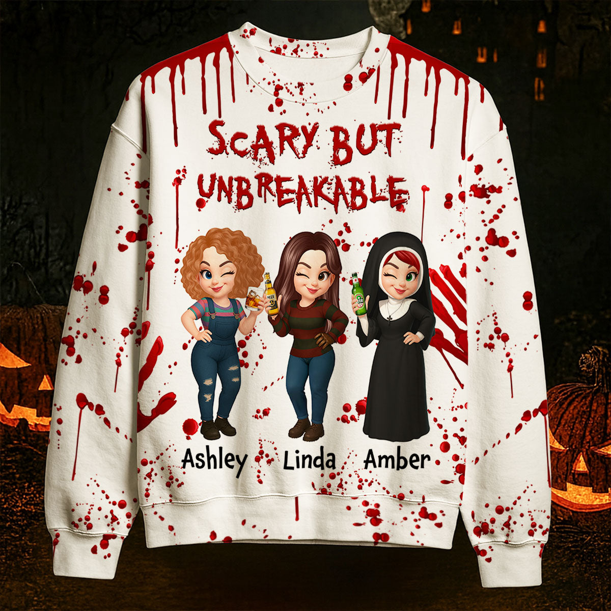 Spooky Halloween Partners In Crime Besties Sisters Personalized 3D Sweatshirt