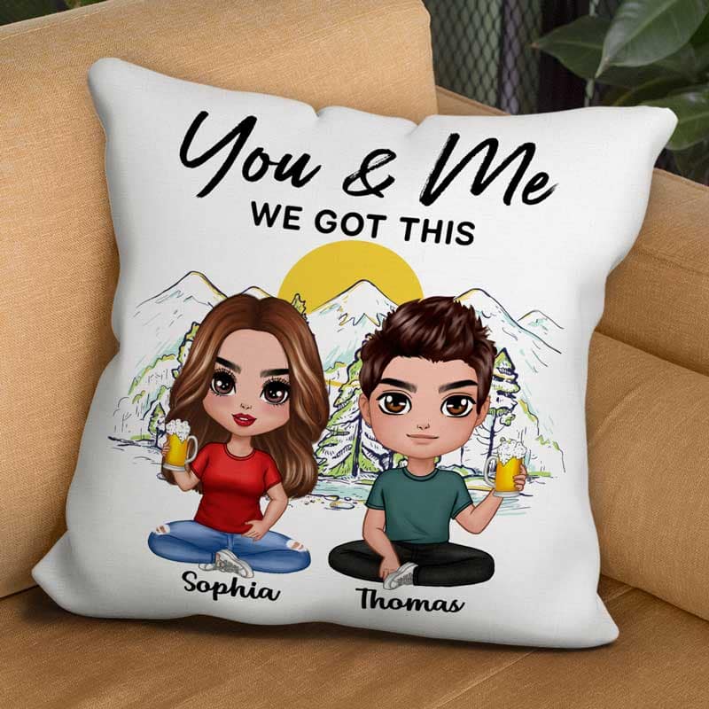 Couple Sitting Sketch Background Personalized Pillow