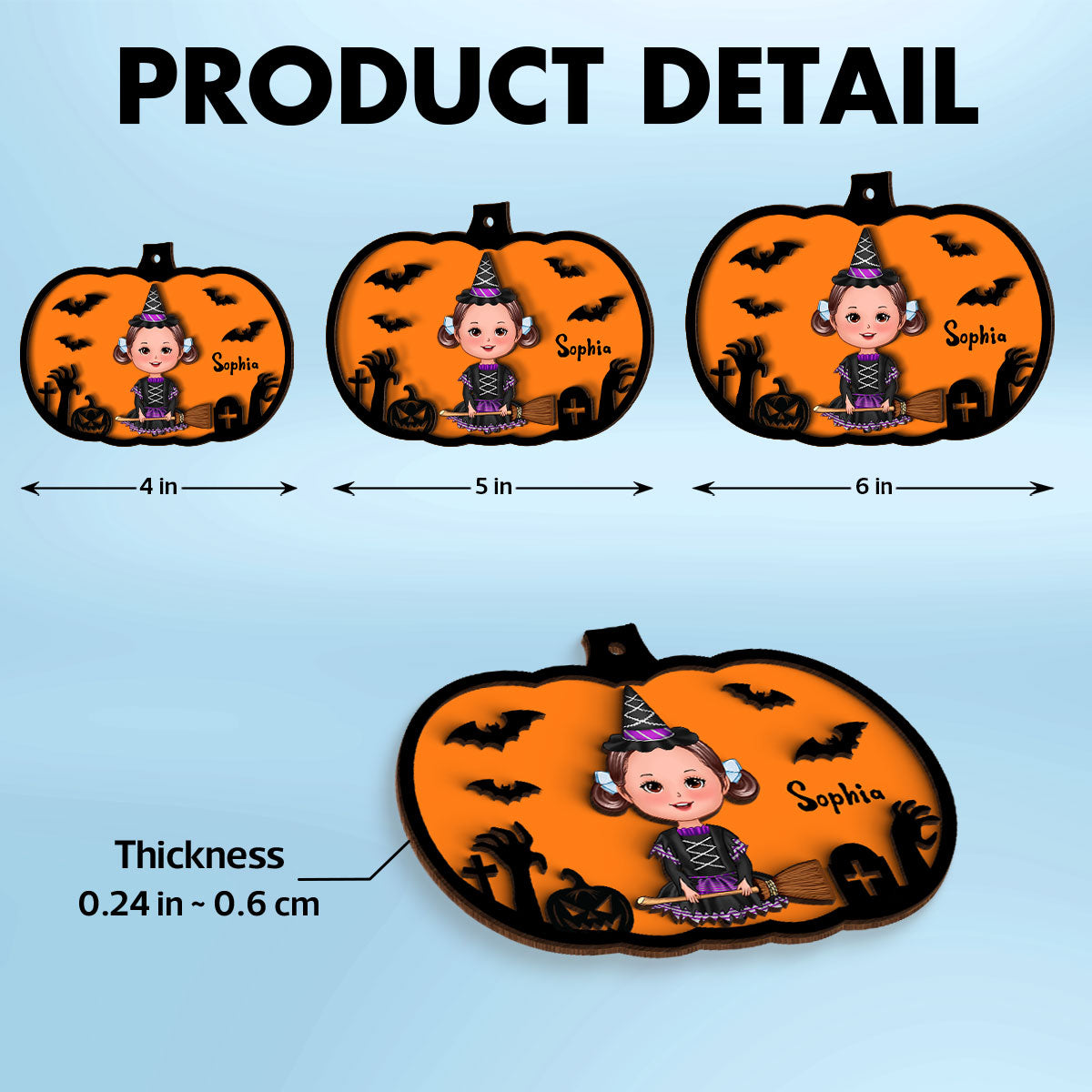 Halloween Kid Costume Personalized 2-Layer Wooden Bucket Tag