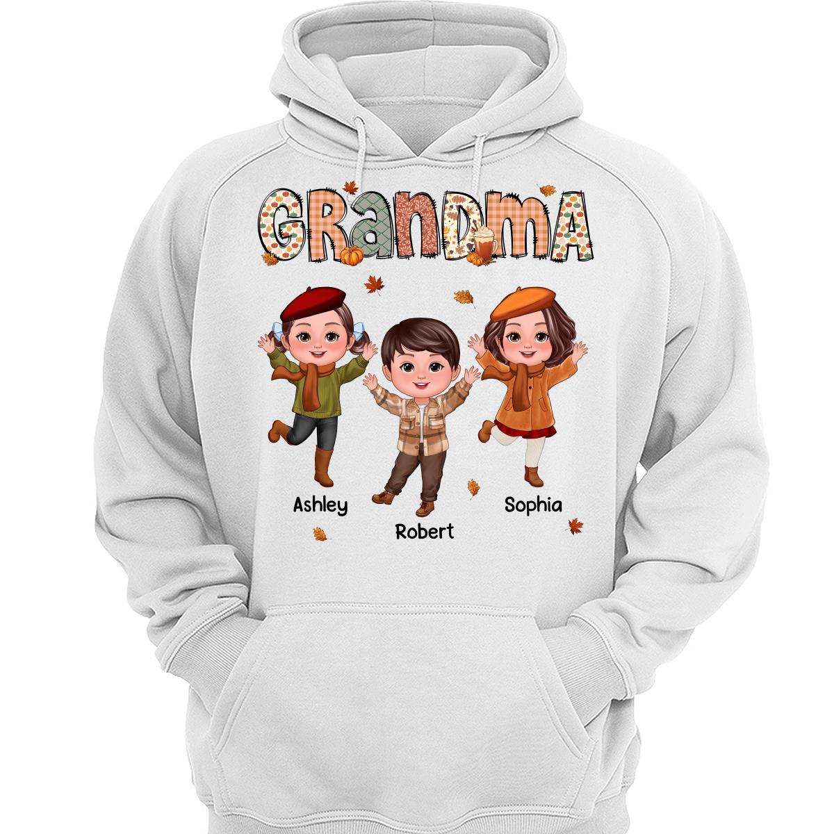 Grandma Mom Fall Season Pattern Happy Doll Kids Personalized Shirt
