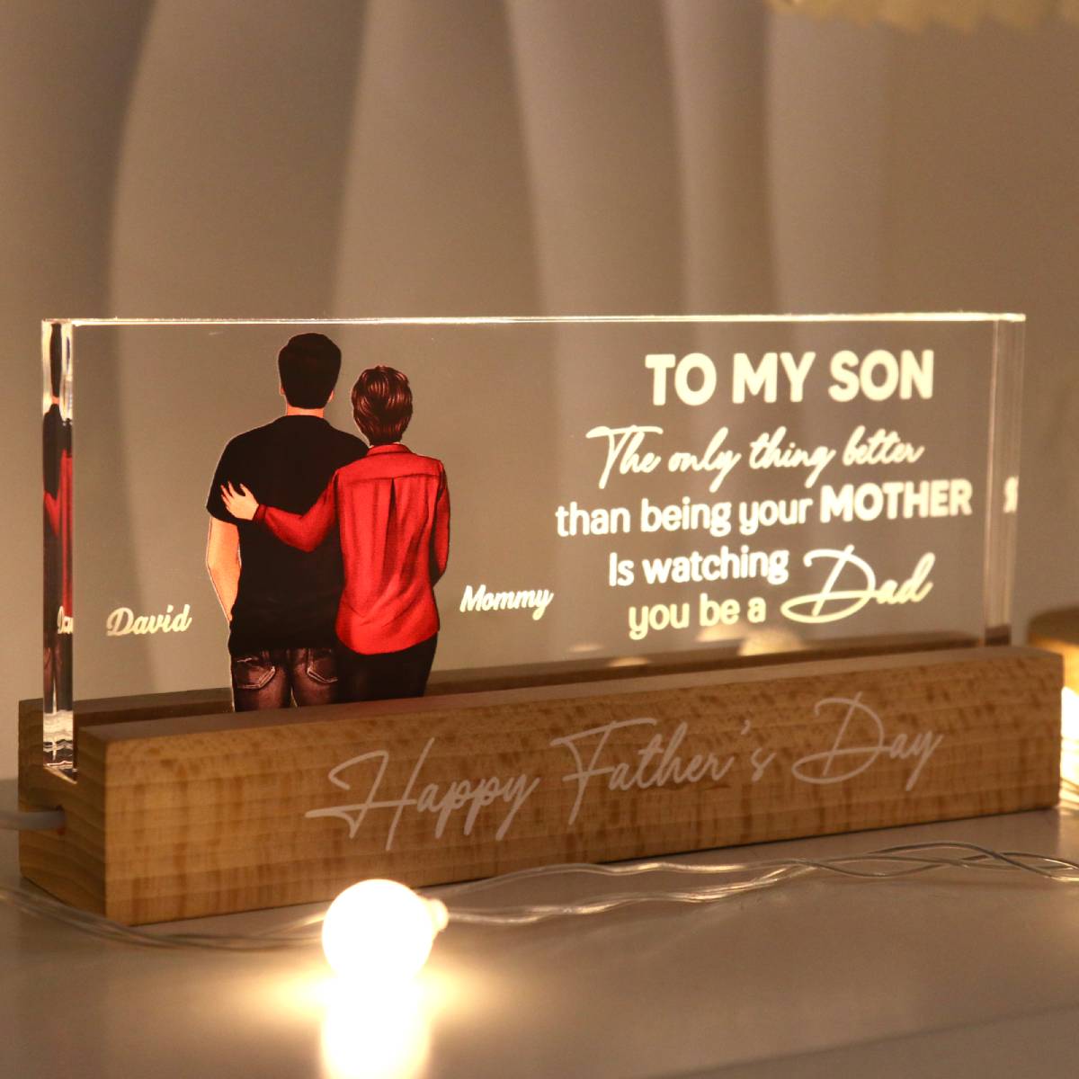 From Mom To Son - Personalized Acrylic Block Plaque LED Night Light - Gift For Son