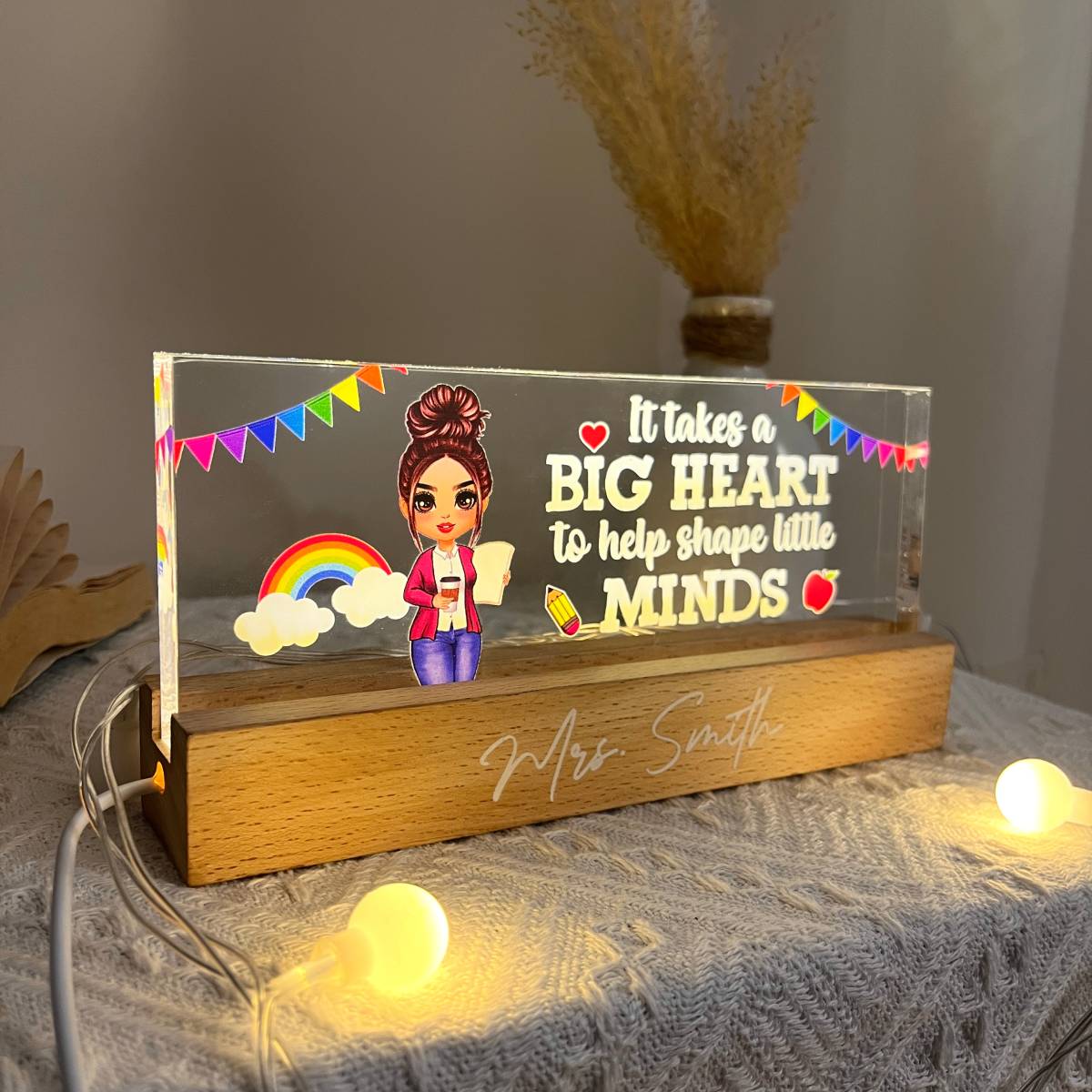 Teacher It Takes A Big Heart To Help Shape Little Mind Personalized Acrylic Block LED Night Light
