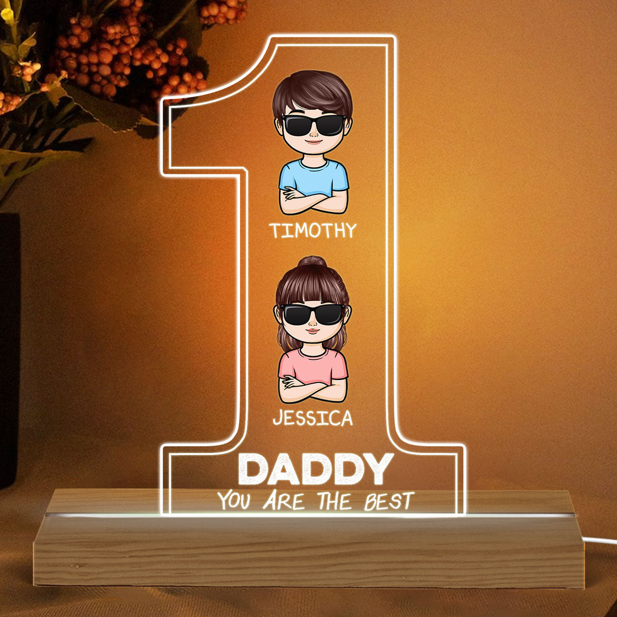#1 Dad Grandpa Kids Crossed Arms Personalized Acrylic Custom Shape LED Night Light
