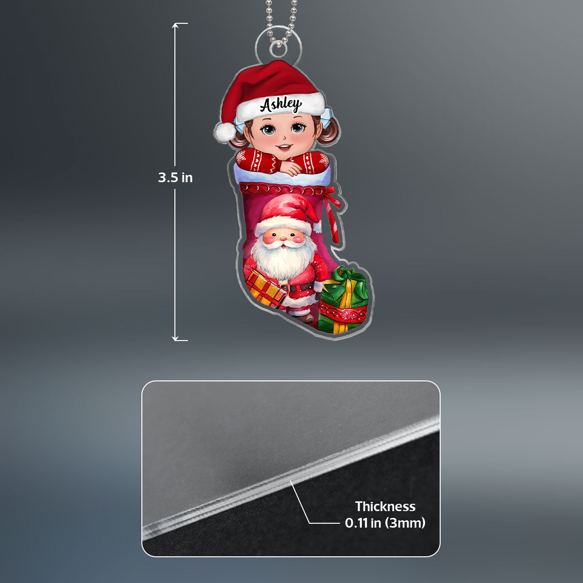 Cute Kid In Christmas Stocking Personalized Acrylic Ornament, Gift For Son, Daughter, Grandson, Granddaughter, Grandchildren
