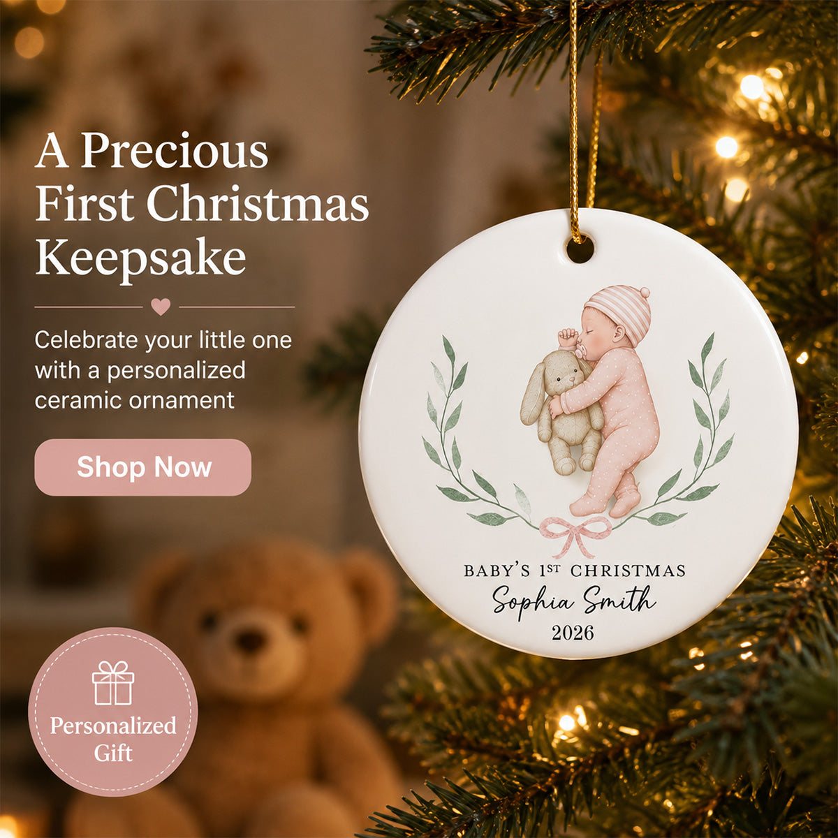 Baby’s First Christmas Sleeping Baby – Personalized Ceramic Ornament