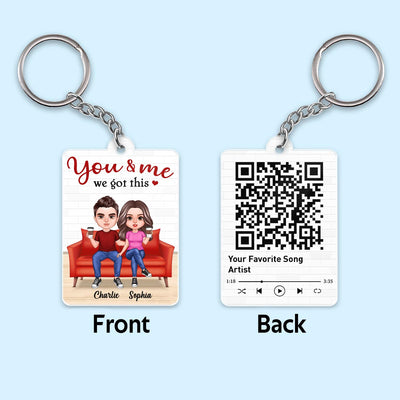 Realistic Doll Couple On Sofa Favorite Song Scannable QR Code Personalized Acrylic Keychain