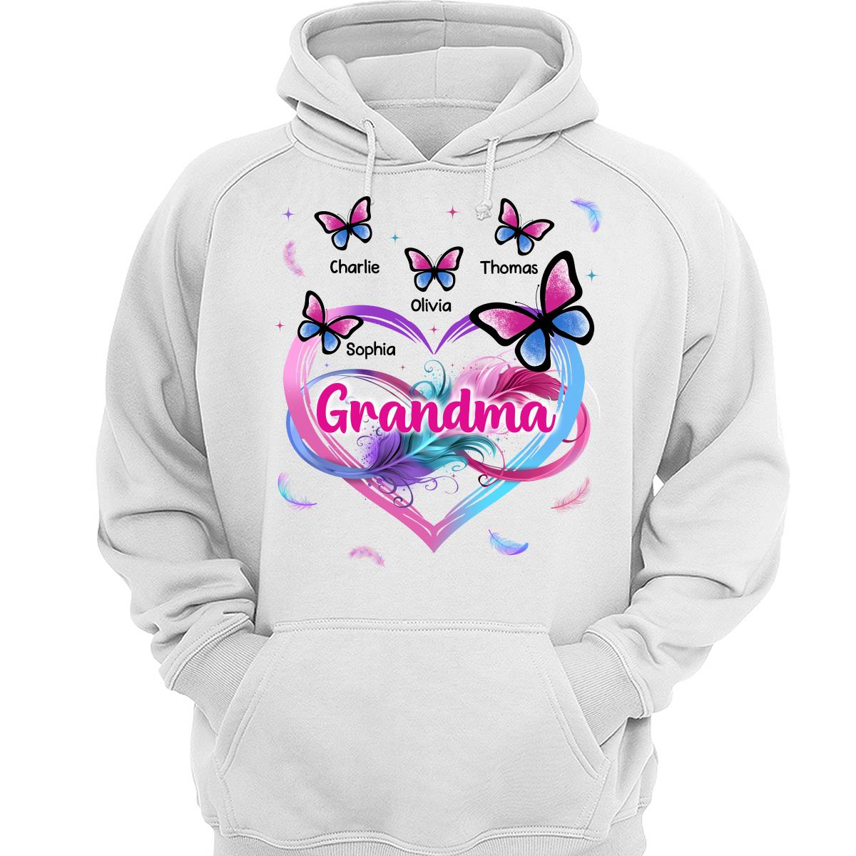 Grandma Mom Pink Blue Heart Infinity Butterflies Personalized Shirt