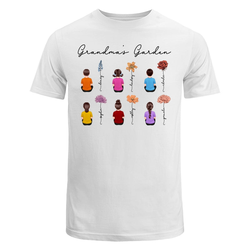 Grandkids Sitting Grandma Garden Vintage Birth Month Flowers Personalized Shirt