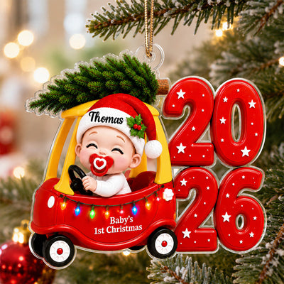 Baby First Christmas Cozy Coupe 2D Flat - Personalized Acrylic Ornament - Christmas Keepsake