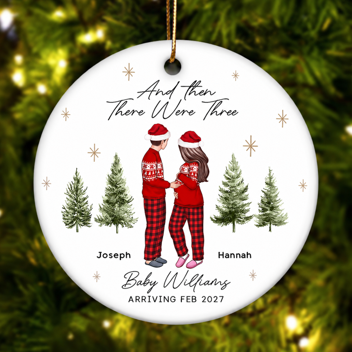 And Then There Were Three - Pregnancy Announcement Ornament - Baby Coming Soon Ornament - Ornament for Baby - Expecting Mom Gift