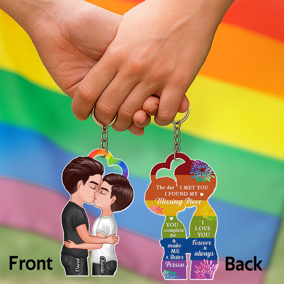 LGBTQ Couple Kissing Personalized Acrylic Keychain, Pride Month gift