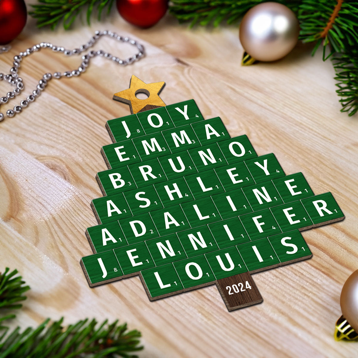 Christmas Tree Family Word Art Unique Christmas Decor Personalized Wooden Ornament