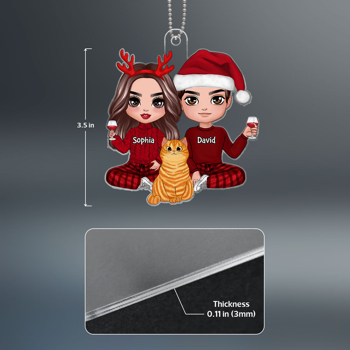 Doll Couple Sitting With Fluffy Cats Christmas Personalized Acrylic Ornament