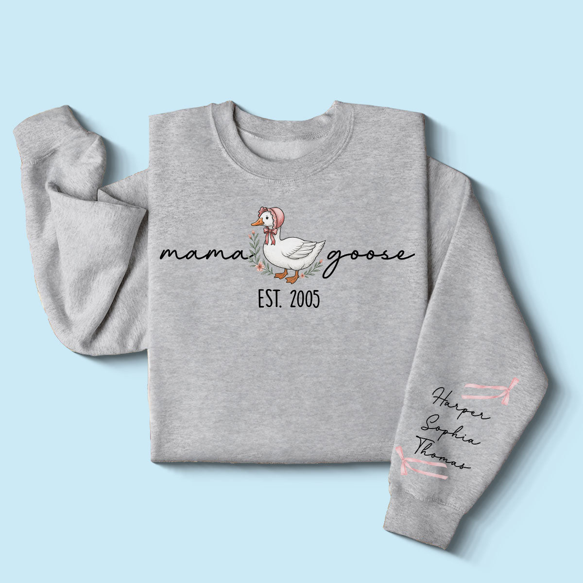 Mama Goose Est. Personalized Sleeve Printed Sweatshirt, Gift For Mom, Grandma