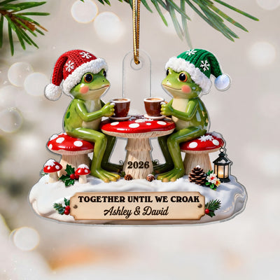 Cottagecore Retro Aesthetic Frog Couple Together Until We Croak - Personalized Acrylic Ornament - Funny Christmas Gift For Couple, Gift For Him, For Her