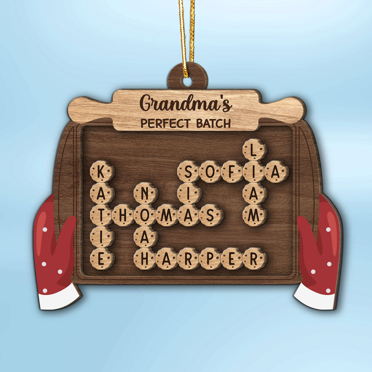 Grandma's Batch Santa's Favorite Cookies Crossword Puzzle Personalized 2-Layer Wooden Ornament