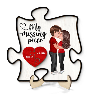 My Missing Piece Doll Couple Kissing Valentine‘s Day Gift Puzzle Shaped Personalized 2-Layer Wooden Plaque