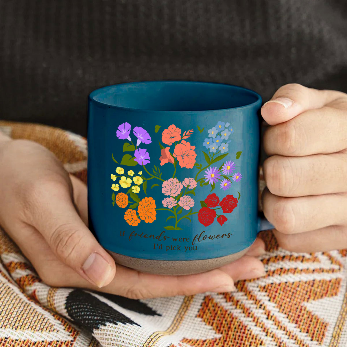 Custom Sisters Besties Birth Flower Bouquet Artwork Minimalist Personalized Pottery Mug