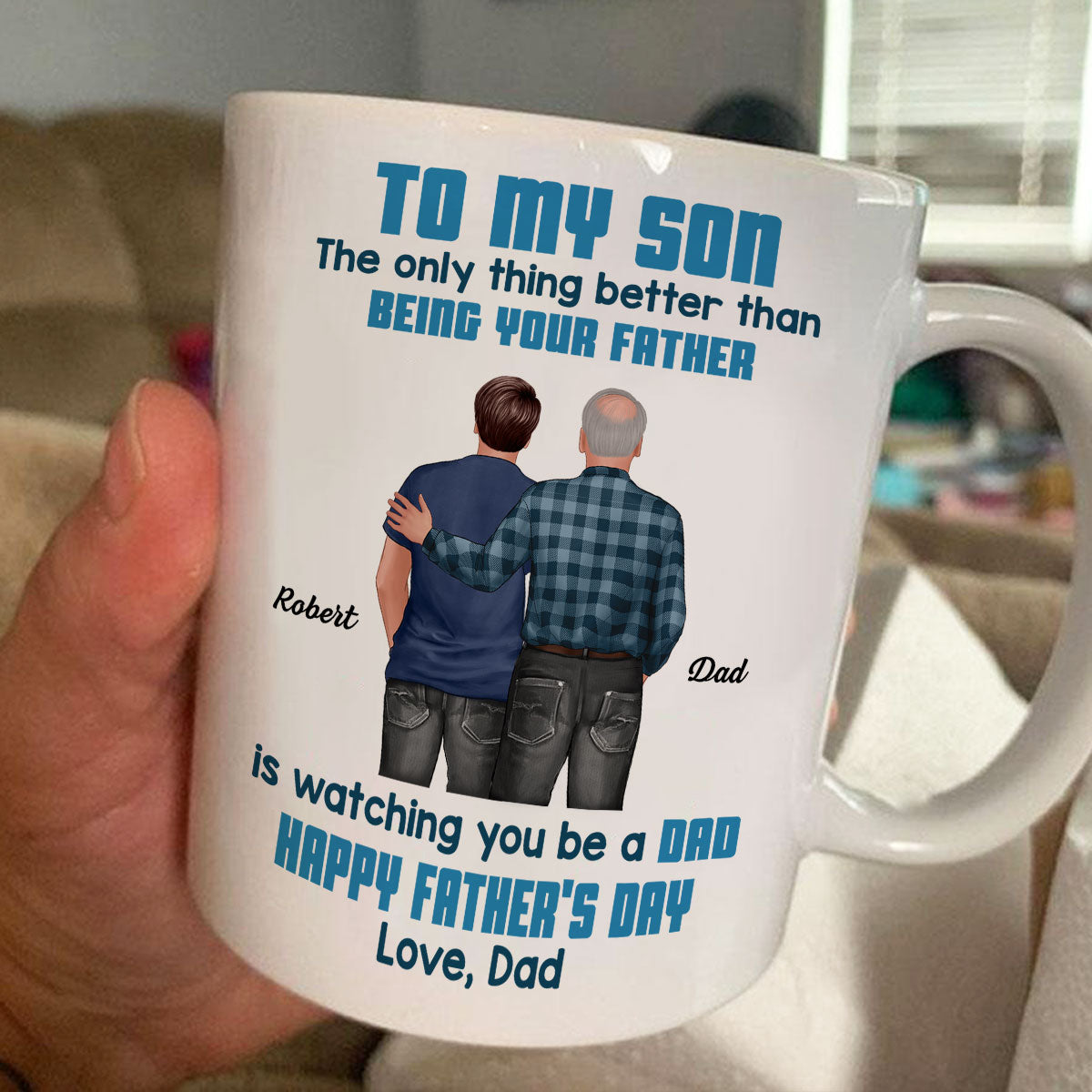 To My Son From Mom Dad Blue Tone Personalized Mug| Heartfelt Father's Day Gift For Son