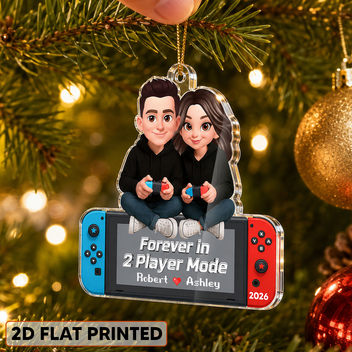 Forever In 2 Player Mode Gaming Couple - Personalized Acrylic Ornament - Christmas Gift For Gamers, For Him, For Her