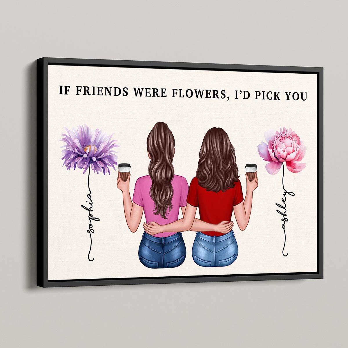 Besties Watercolor Birth Month Flowers Gift For Best Friends Personalized Horizontal Poster