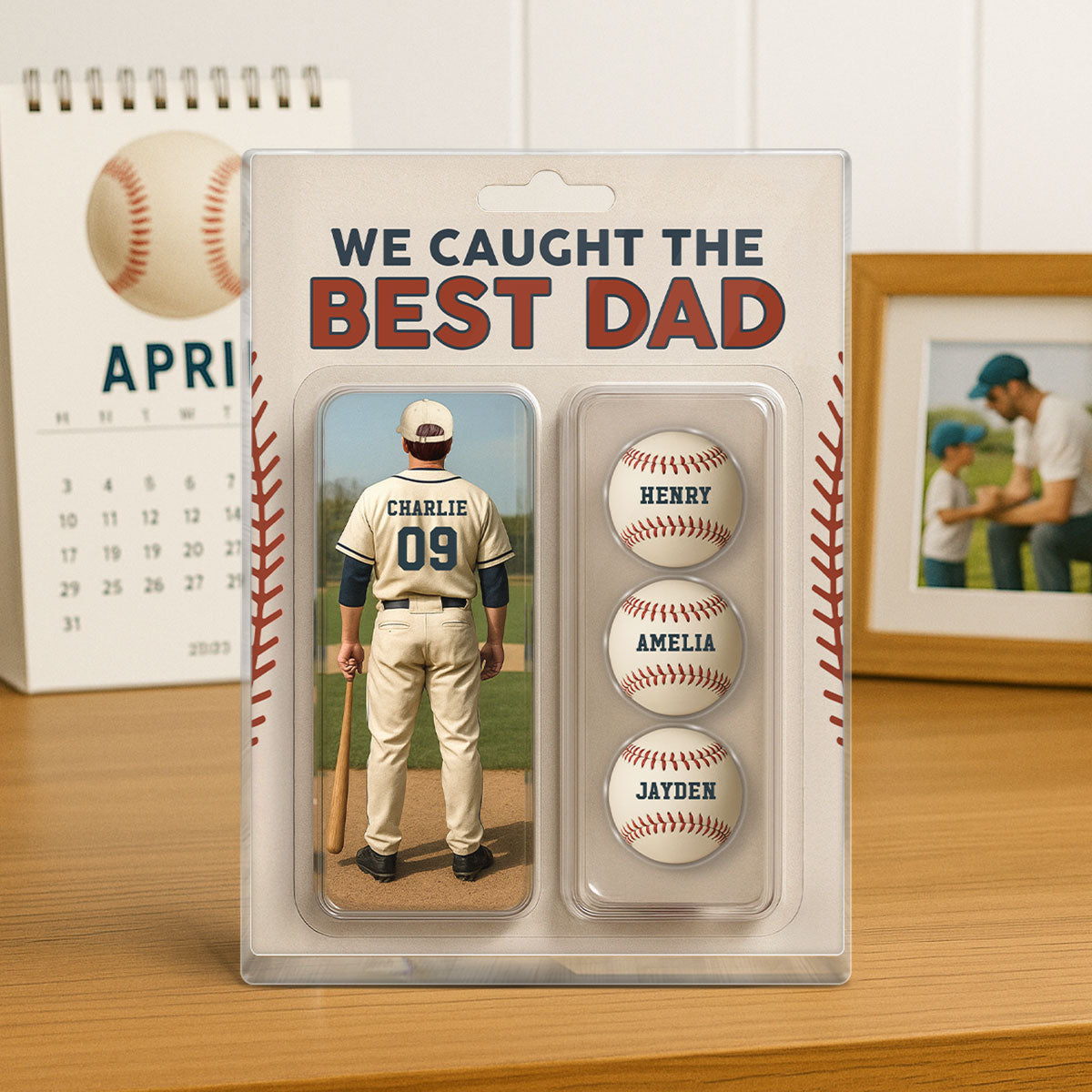 We Caught The Best Dad Grandpa Baseball Lover Realistic Figure Style Personalized Acrylic Block Plaque