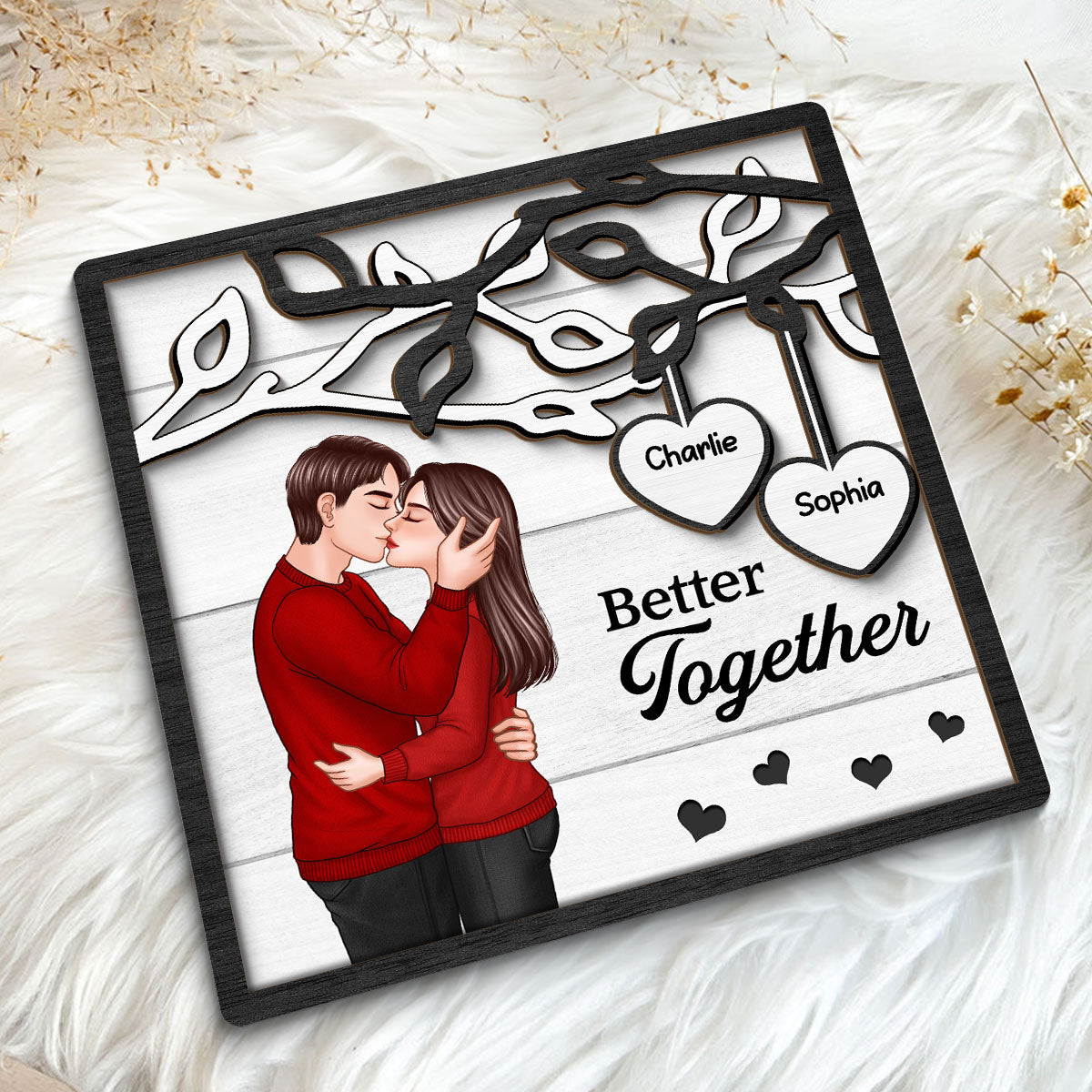 Romantic Couple Kissing Under Tree Personalized 2-Layer Wooden Plaque, Valentine‘s Day Gift For Him, For Her