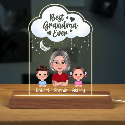 Pretty Doll Grandma Grandkids Moon Cloud Personalized Acrylic Custom Shape LED Night Light