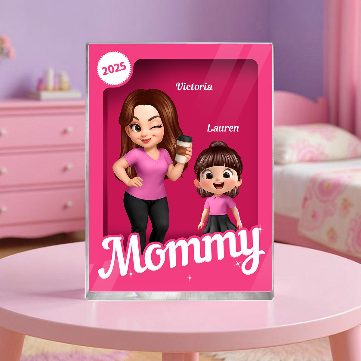 Grandma Grandkids 3D Effect Pink Action Figure Personalized Acrylic Block