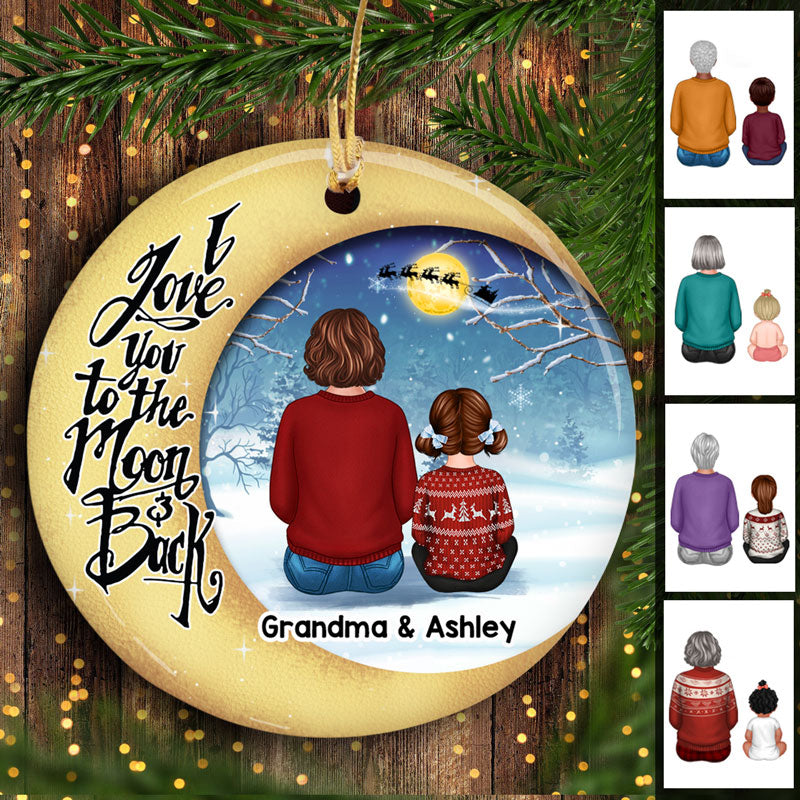 Moon Snow Love To The Moon Grandma & Grandkid Back View Personalized Circle Ornament