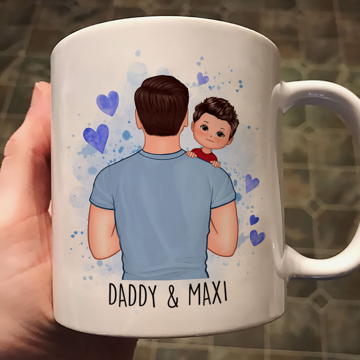 Daddy Grandpa Carrying Kids Watercolor Personalized Mug