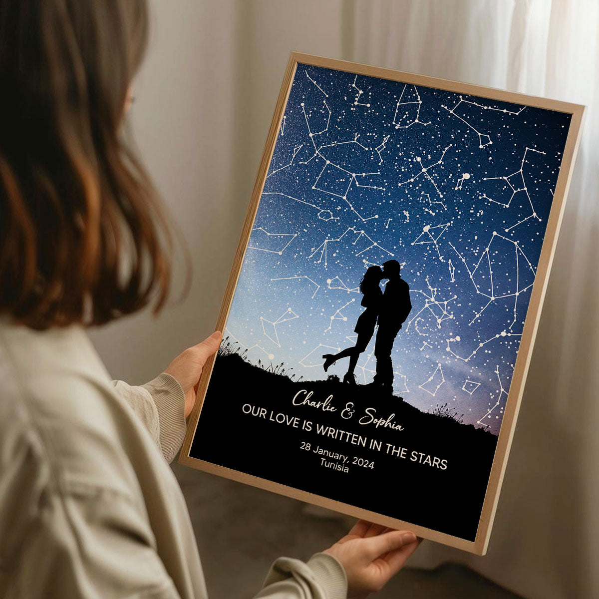 Couple Hugging Kissing Personalized Poster, Custom Star Map, Capture the Precious Moment, Gift, Constellation Print, Real Astronomical Data