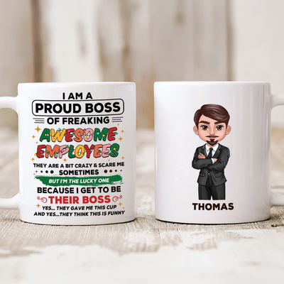 Proud Boss Of Freaking Awesome Employees Personalized Mug, Funny Christmas Gift For Boss