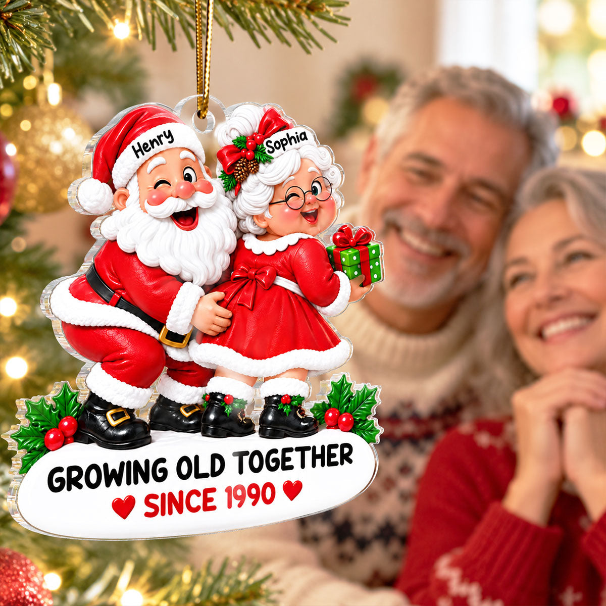 Funny Old Couple Growing Old Together - Personalized Acrylic Ornament - Funny Christmas Gift For Him, For Her, For Husband, Wife