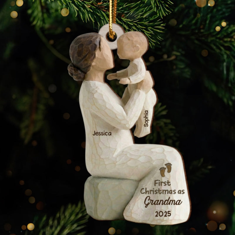 3D Effect First Christmas As Mom Grandma - Personalized Wooden Ornament